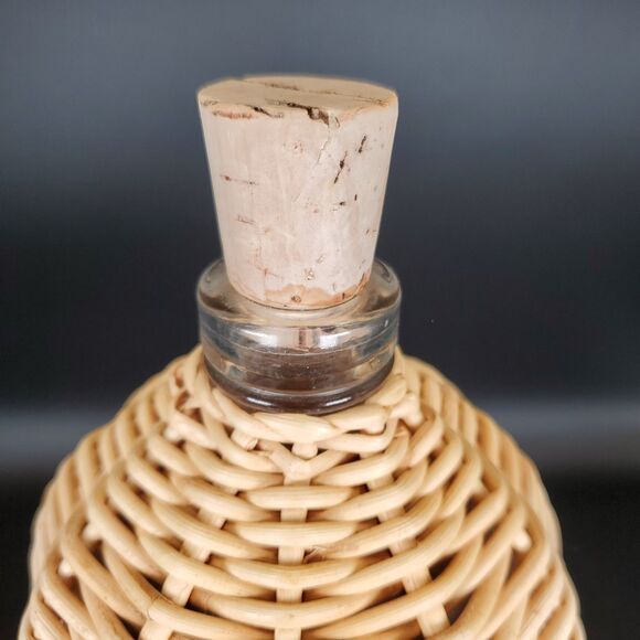Crate & Barrel Wicker Wrapped Glass Bottle 12" Rattan Decor w/ Cork - Picture 5 of 6